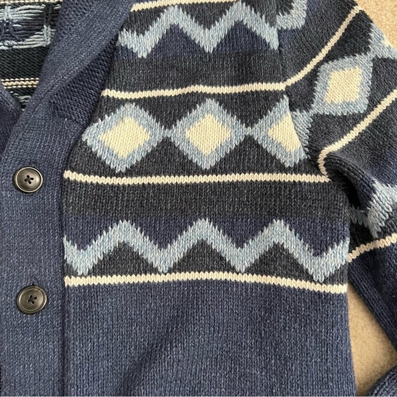 GAP 2016 Mens Geo Shape Cotton Blend Navy Shawl Collar Heavy Knit Cardigan - Picture 3 of 11